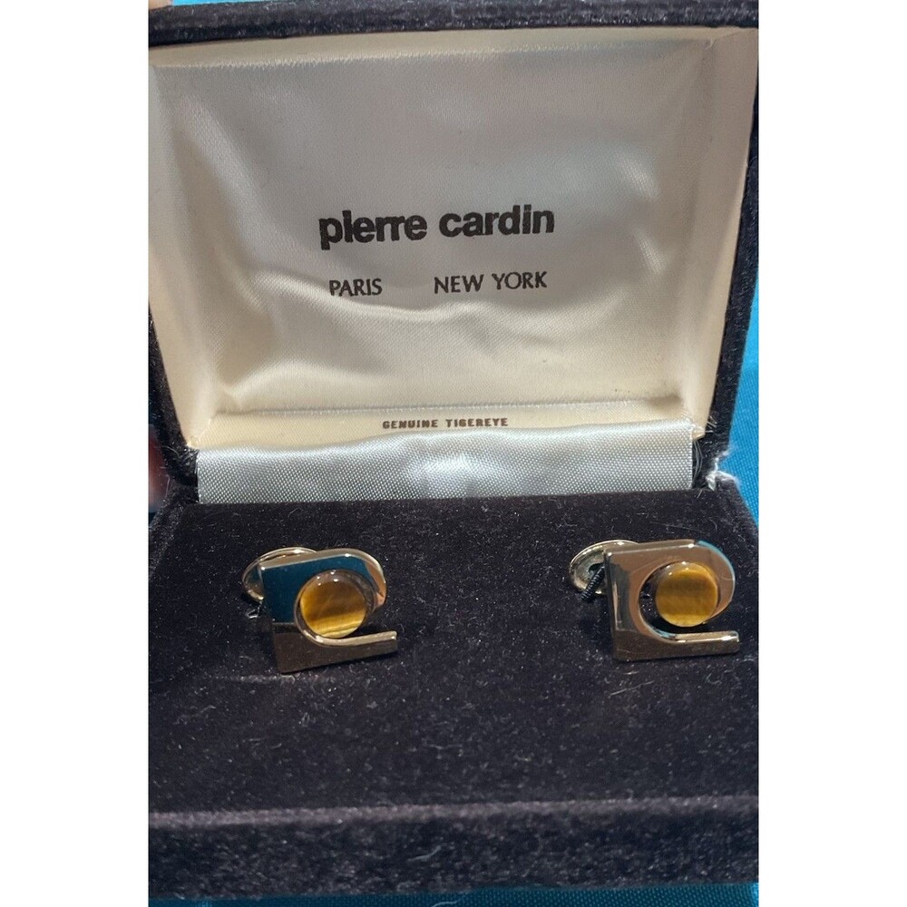 Vintage Men’s Pierre Cardin Genuine Tigereye Cufflinks Original Box